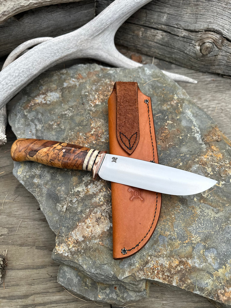 Spalted Maple & Musk Ox Drop Point