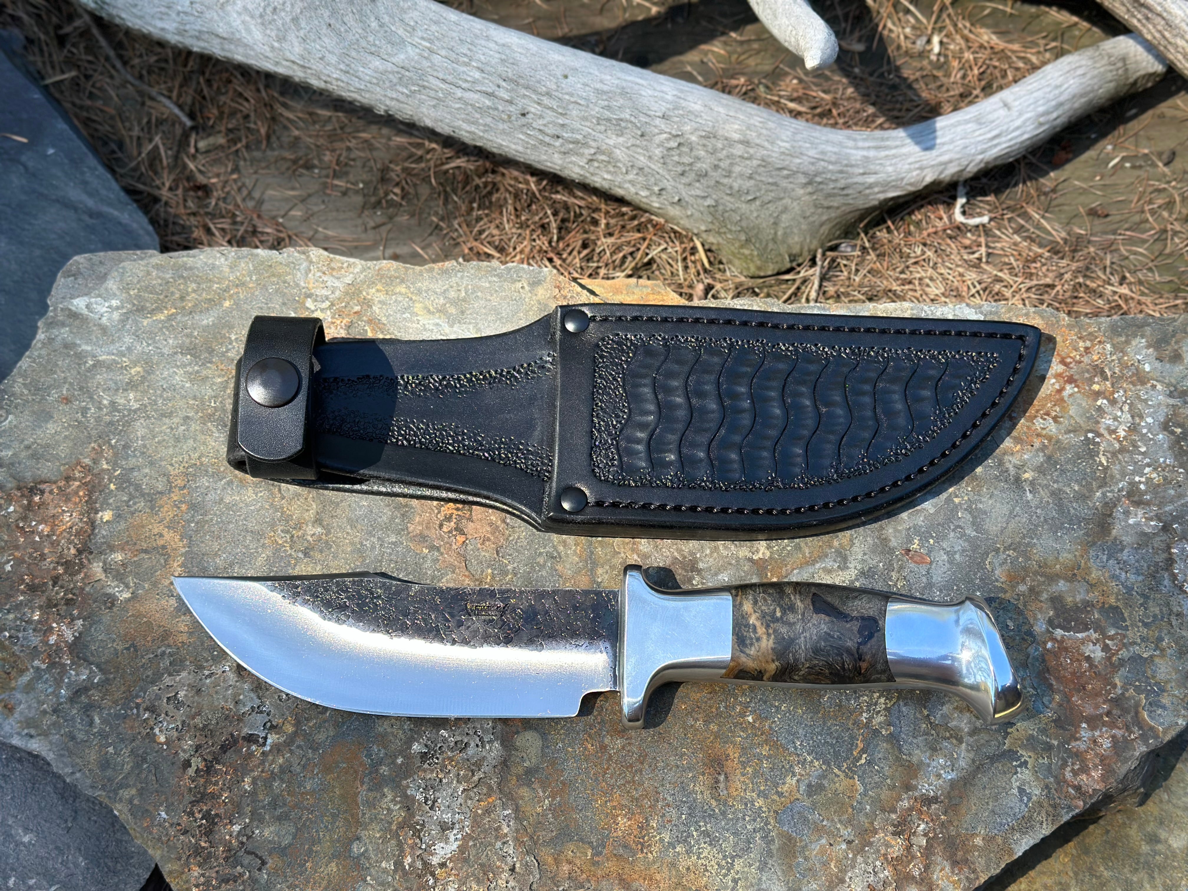 Fossilized Walrus Ivory & Big Horn Sheep Clip Hunter Pocket Knife