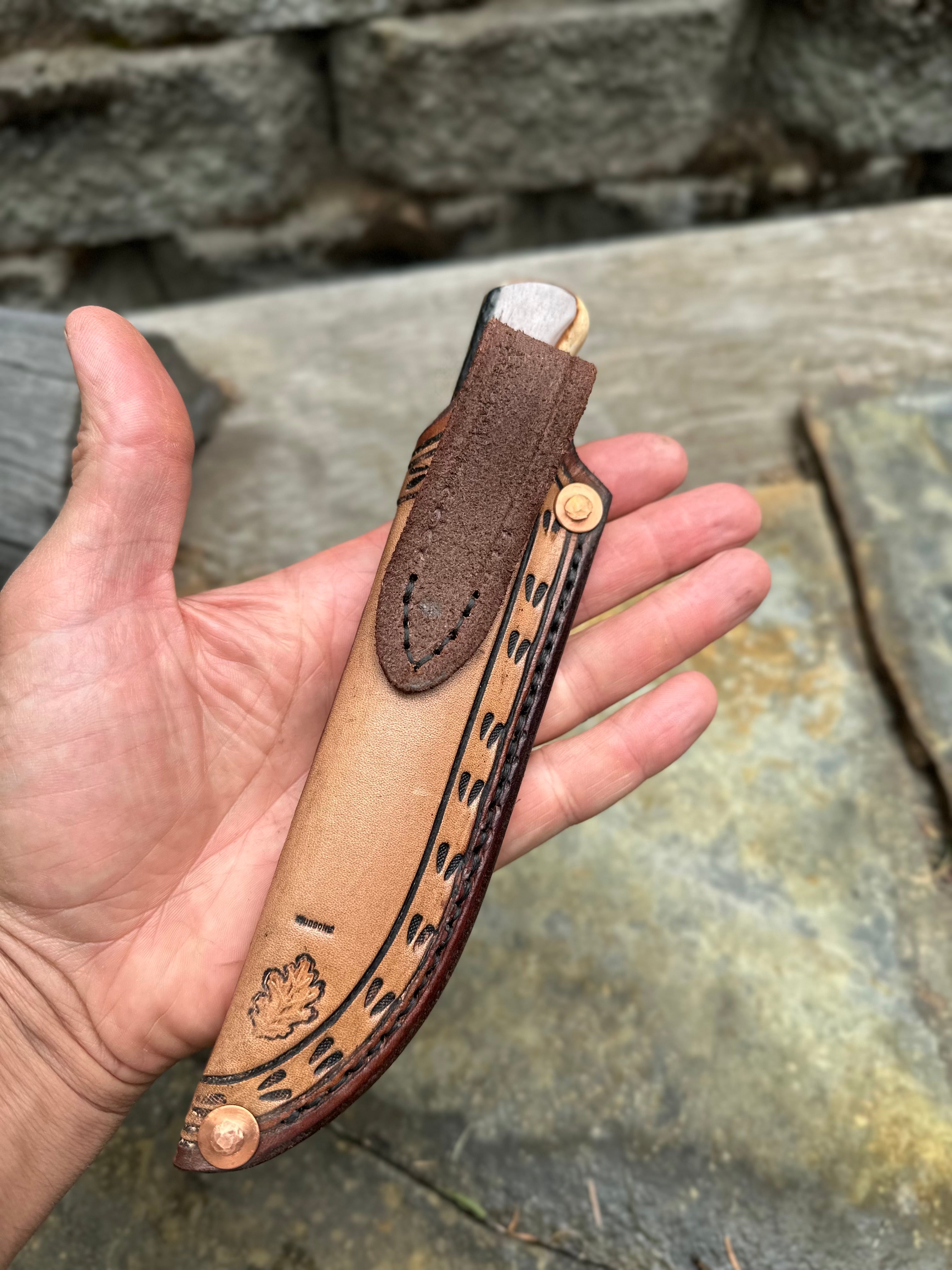 Ghost Skull EDC, Fossil Walrus Ivory, Mudbone Leather – Behring Made