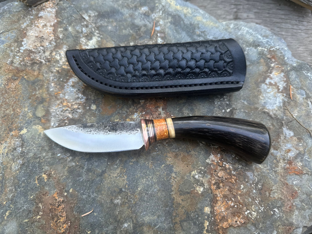 Ivory and Buffalo Horn Drop Point Pocket Knife