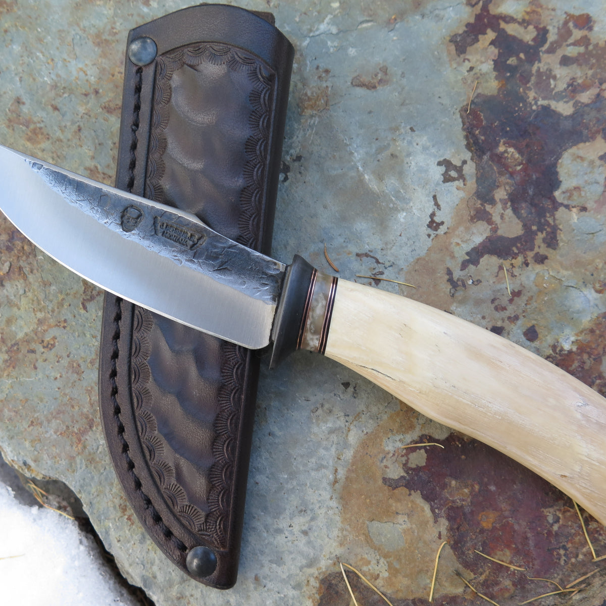 Ancient Mammoth Ivory & Musk Ox Boss Clip Point – Behring Made