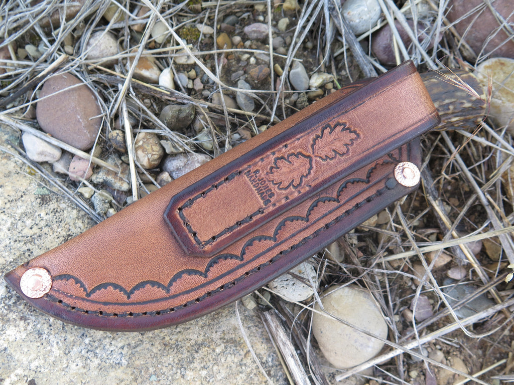 Premium Scagel style Blued Canoe Knife w/ Mudbone Leather