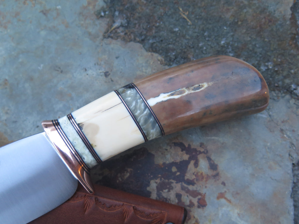 Fossilized Walrus Ivory and Musk Ox Boss Knife