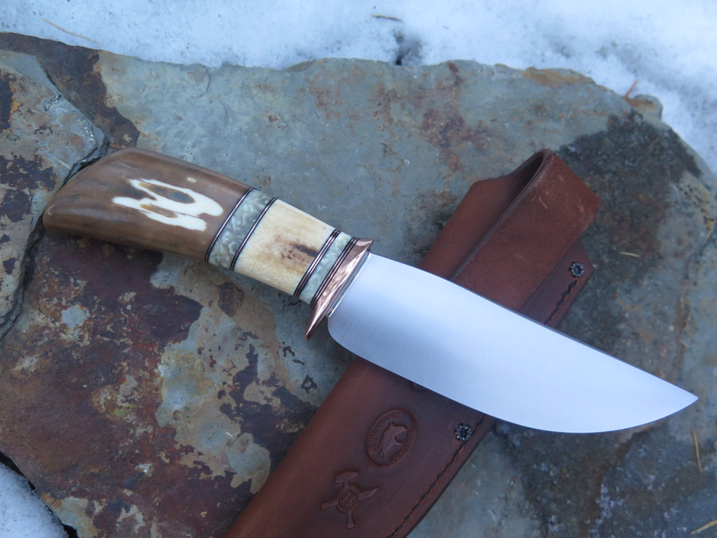 Fossilized Walrus Ivory and Musk Ox Boss Knife