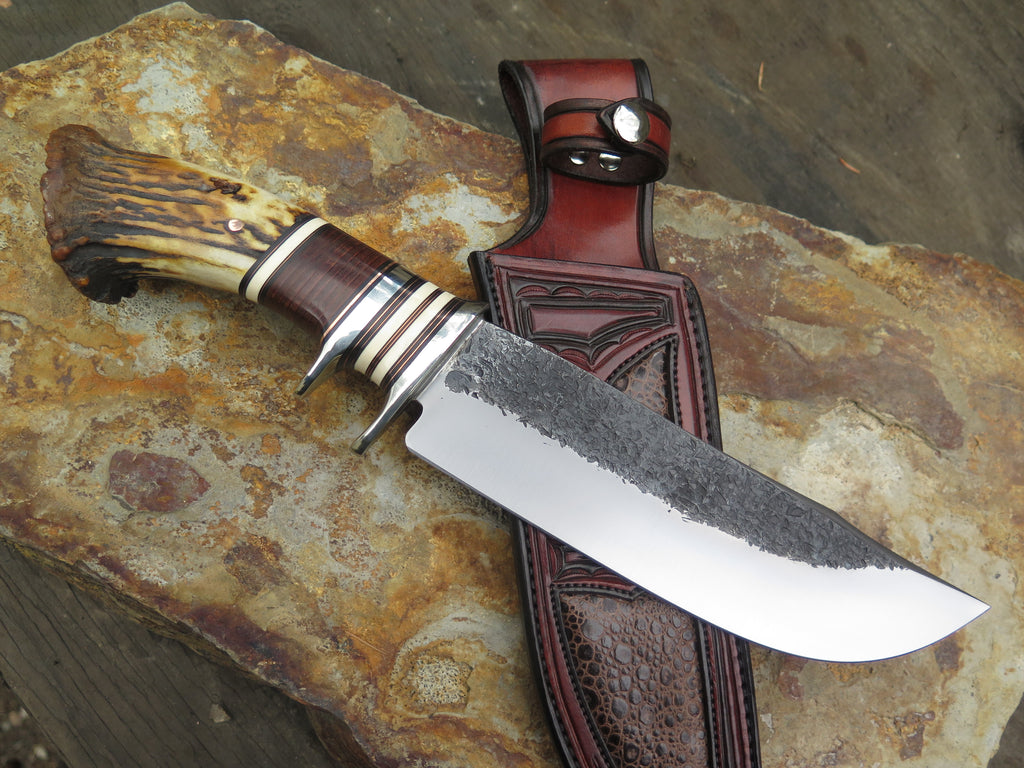 Crown Stag, Horsehide and Mammoth Bowie + Treestump Exotic inlay