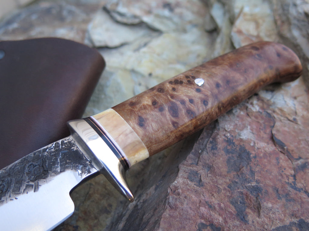 Redwood Burl and Walrus Ivory Drop Point