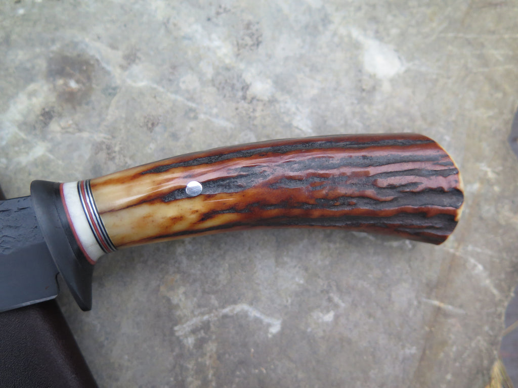 Sambar Stag and Mammoth Ivory Blued Drop Point