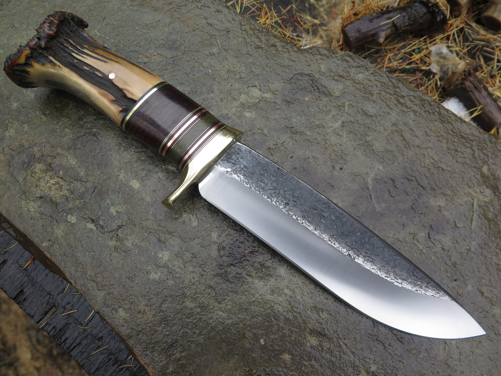 Sambar Crown Stag and Horsehide Drop Point Camp Knife