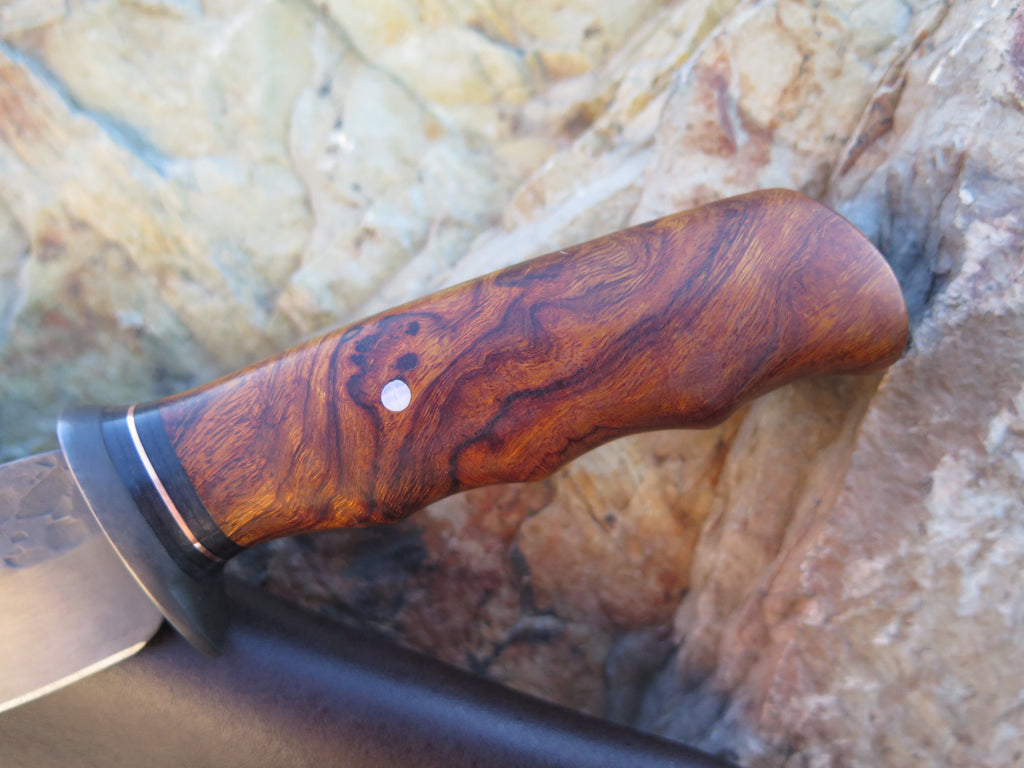 Premium Desert Ironwood Finger Grip Blued Skinner