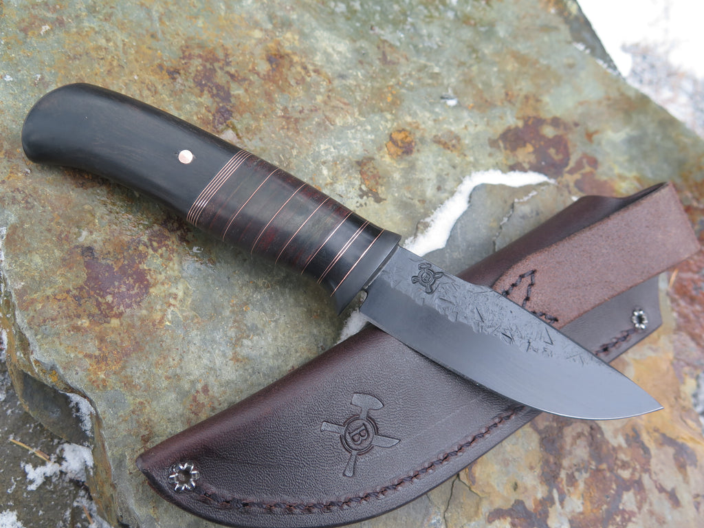 African Ebony and Horsehide Blued Drop Point