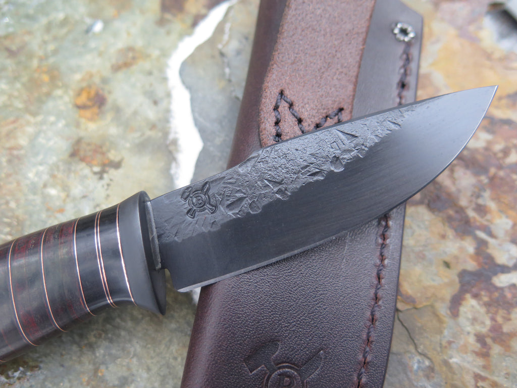 African Ebony and Horsehide Blued Drop Point