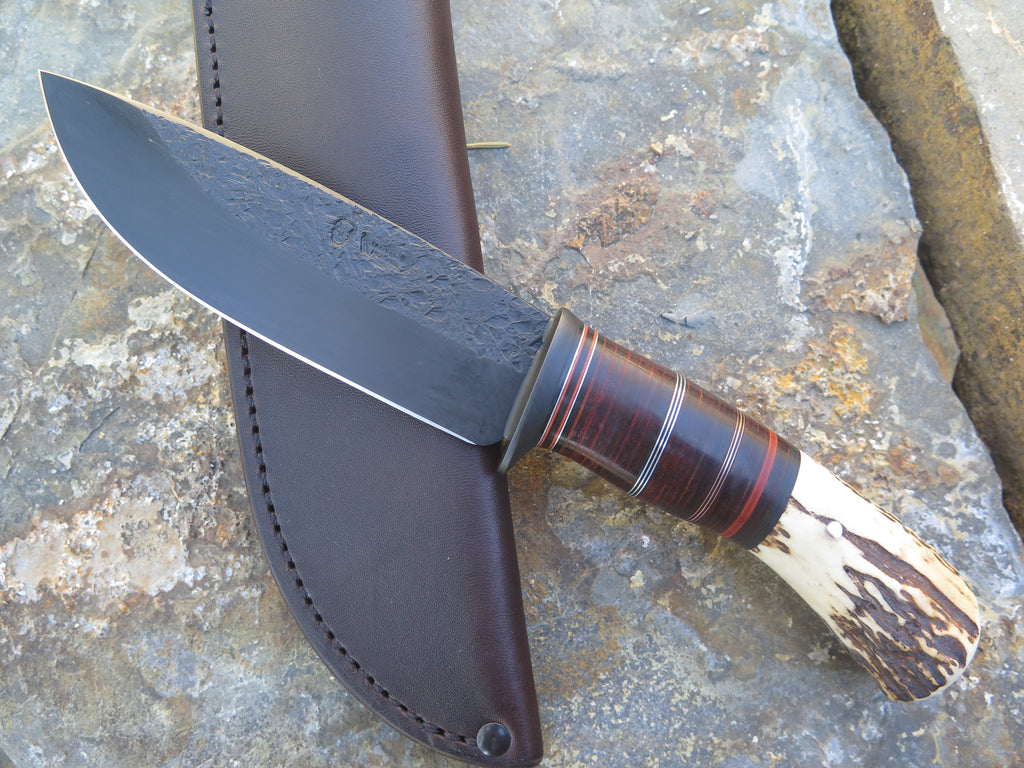 Premium Sambar Stag and Horsehide Blued Drop Point