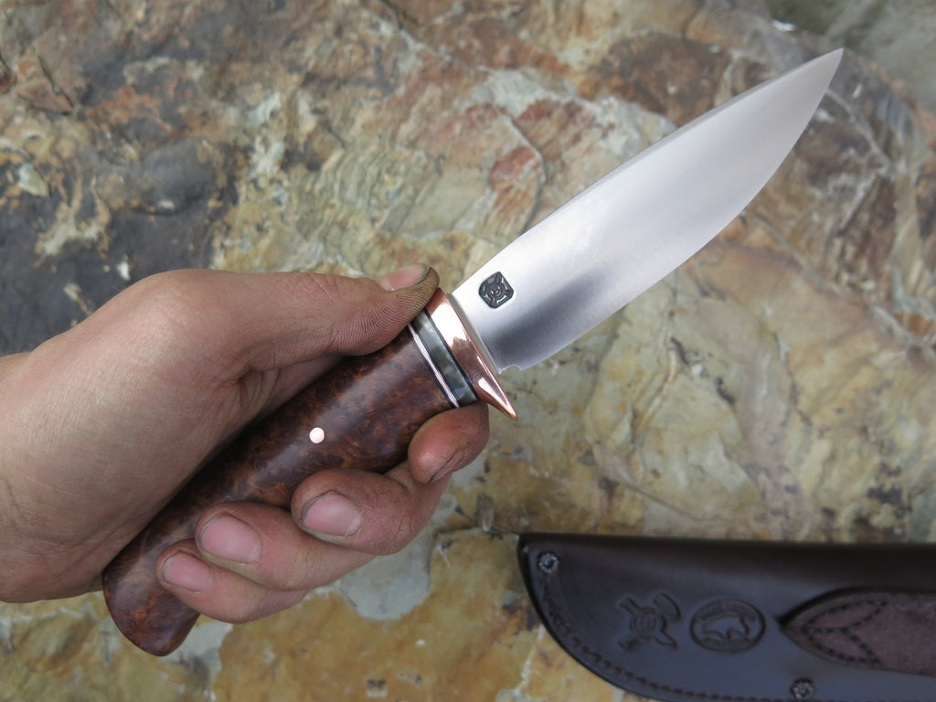 Birdseye Redwood and Ox Stainless Drop Point