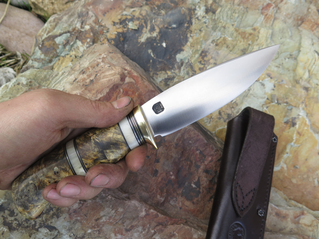 Premium Buckeye Burl and Dall Sheep Stainless Drop Point